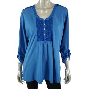 LL Bean Tunic XL Pullover Tab Sleeve Stretch Blue